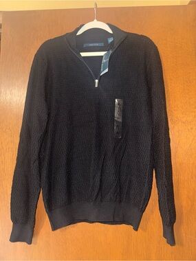 Perry Ellis Men’s Black Half-Zip Textured Sweater